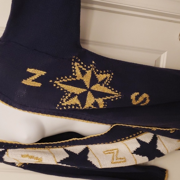 VTG Jason Maxwell Oversized Navy Knit Cardigan Button Up Metallic V Neck Sweater - Picture 7 of 15